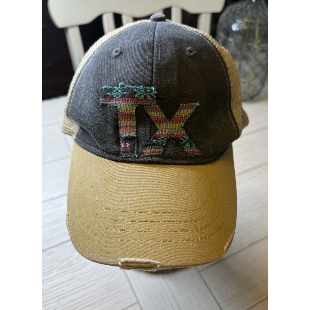 Texas Distressed Striped Two Tone‎ Trucker Hat Adjustable Unisex Cotton Poly
